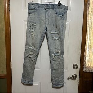 First Row Jeans‎ Mens 38x32 Blue Indigo Denim Distressed Ripped